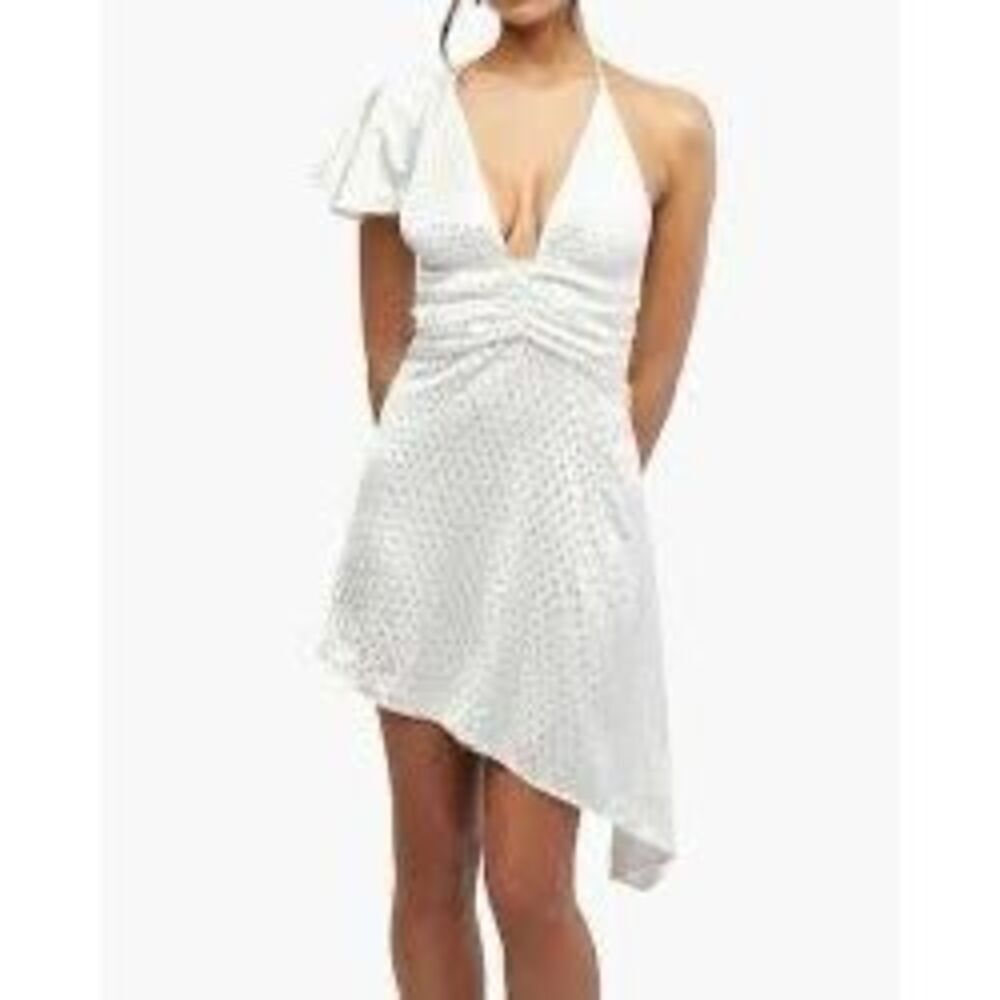 NWT WeWoreWhat silky charmeuse white asymmetrical dress with crystal Size 0